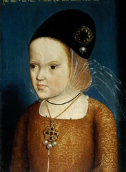 Retrato de Margarita de Austria (1480-1532) hija del emperador Maximiliano, a los 3 años y 3 meses en abril de 1483, luego esposa del Infante Dom Juan, príncipe de Asturias, luego de Filiberto el Hermoso, duque de Saboya y gobernadora de los Países Bajos.