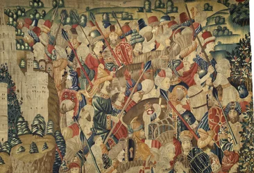 Tapiz que muestra las conquistas del rey Alfonso V de Portugal, Tournai. (detalle)