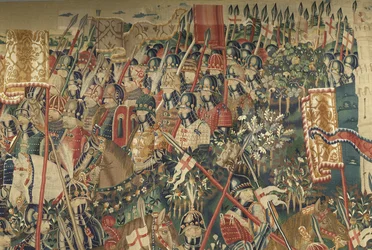 Tapiz que muestra las conquistas del rey Alfonso V de Portugal, Tournai. (detalle)