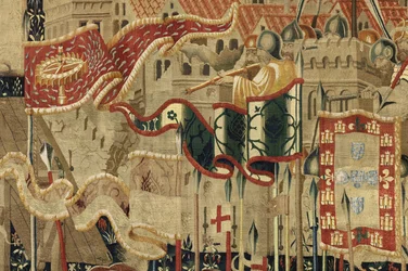 Tapiz que muestra las conquistas del rey Alfonso V de Portugal, Tournai. (detalle)
