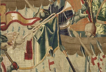 Tapiz que muestra las conquistas del rey Alfonso V de Portugal (Conquistas de Alfonso V de Portugal), Tournai. (Detalle)