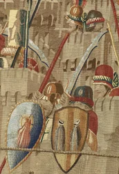 Tapiz que muestra las conquistas del rey Alfonso V de Portugal (Conquistas de Alfonso V de Portugal), Tournai. (Detalle)