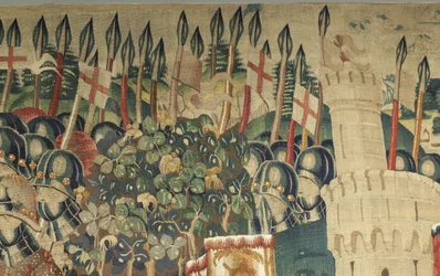 Tapiz que muestra las conquistas del rey Alfonso V de Portugal (Conquistas de Alfonso V de Portugal), Tournai. (Detalle)