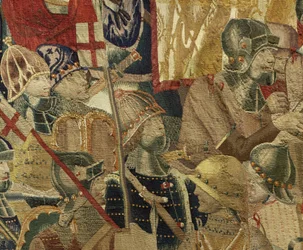 Tapiz que muestra las conquistas del rey Alfonso V de Portugal, Tournai. (detalle)