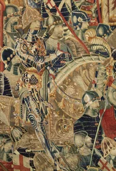 Tapiz que muestra las conquistas del rey Alfonso V de Portugal, Tournai. (detalle)
