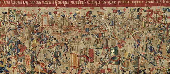 Tapiz que muestra las conquistas del rey Alfonso V de Portugal, Tournai. (detalle)