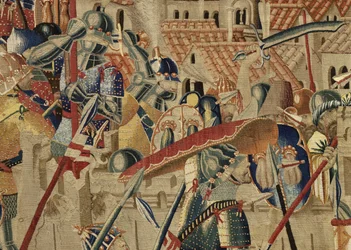 Tapiz que muestra las conquistas del rey Alfonso V de Portugal, Tournai. (detalle)