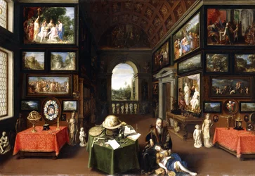El interior de una galería de arte con personificaciones de la pintura y el dibujo, c.1630