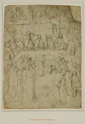 Las bodas de Caná (pluma y tinta marrón sobre papel)