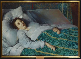 Mujer joven en su lecho de muerte (pintura sobre lienzo)