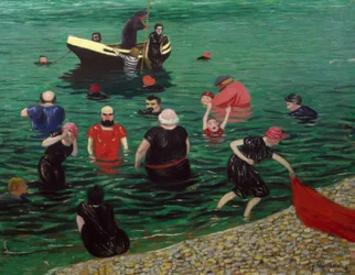 Bañistas en Étretat