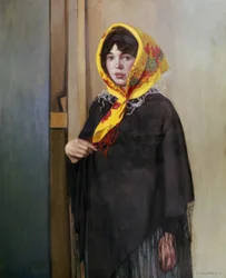 Mujer joven con pañuelo amarillo