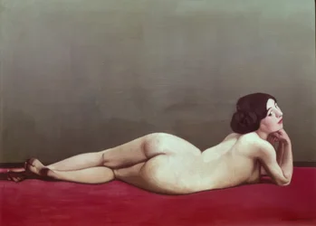 Desnudo recostado en una alfombra roja