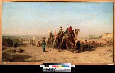 Caravana (Caravana). Pintura de Felix Francois Ziem (1821-1911). Óleo sobre lienzo, 79 x 145 cm