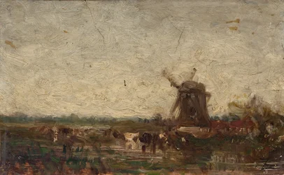 Holanda, el molino, hacia 1853 (óleo sobre papel y lienzo)