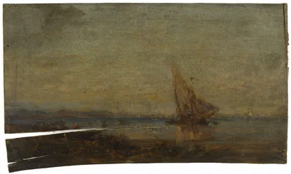 Frente a Martigues, la vela amarilla, hacia 1875 (óleo sobre madera)