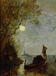 Escena a la luz de la luna con góndola