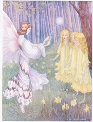 En el lugar del narciso había tres hermosas doncellas altas (litografía en color)