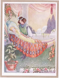 La princesa puso a las doncellas en hamacas (litografía en color)