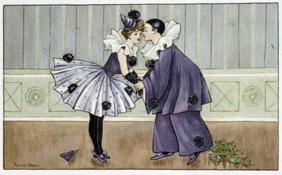 Pierrot y Colombina - dib. por Florence Hardy, principios del siglo XX