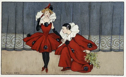 Pierrot y Colombina - dib. por Florence Hardy, principios del siglo XX