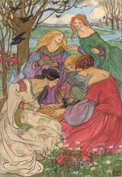 Ilustraciones para "Mercado de duendes" de Christina Rossetti (lápiz, tinta y acuarela sobre papel)