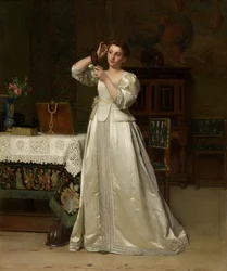 Mujer con espejo (óleo sobre tabla)