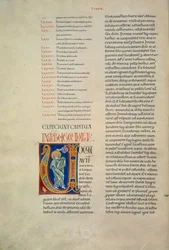 Página de la Biblia de Corbolino con inicial representando a Dios hablando a Moisés (Cod. Conventi Soppressi 630, c. 52v), manuscrito