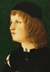 Retrato de un joven, busto, con una gorra oscura, c.1475