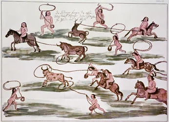 El método de caza de los indios mocovíes, ilustración de 