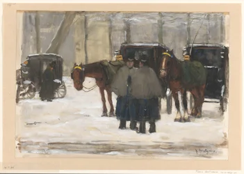 Carruajes y cocheros en la nieve