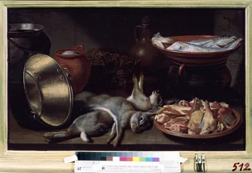 Naturaleza muerta con liebres. Pintura de Floris van Schooten (circa 1590-después de 1655). Óleo sobre tela