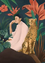 Mujer reflexiva: la gueparda de la selva