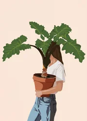 Mujer con una planta en la mano