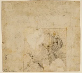 Cabeza Femenina de Perfil a la Izquierda; Boceto de Árboles y Edificio