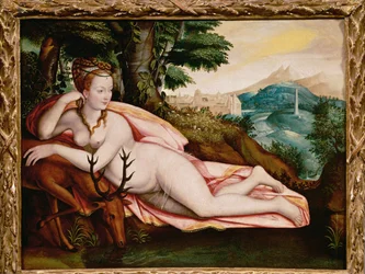 Diana de Poitiers, amante de Enrique II, rey de Francia, como la diosa Diana (pintura sobre lienzo)
