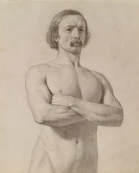 Estudio Académico de Desnudo, medio cuerpo con Bigote y Brazos Cruzados, 1849