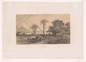Carro de granja con bueyes en un paisaje húngaro Paisaje en Hungría / Ungarische Landschaft / Paisage Húngaro (título sobre objeto) Figuras en un paisaje (título de la serie)