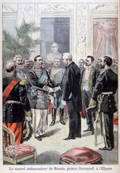 Príncipe Ourousoff, embajador de Rusia reuniéndose con Félix Faure, 1898
