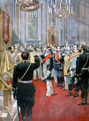 Jurando el juramento de lealtad al Zar Nicolás II, iglesia rusa en París, 1894