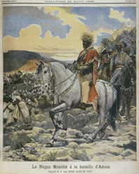 Menelik II (1844-1913) en la batalla de Adowa, ilustración de 