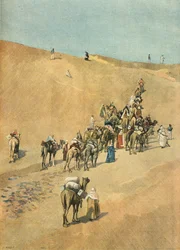Caravana de la misión Marchand en el desierto en 1898 (Grabado)