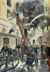 Félix Faure asiste a la formación del cuerpo de bomberos de París en 1898 (Grabado)