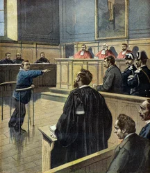 En el tribunal, Eugene Redon señala a Alfred Pacotte como el asesino