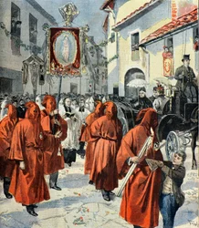 La reina Victoria asiste a la procesión de los penitentes rojos, Niza
