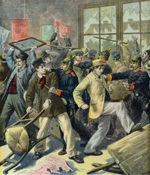 Rebelión de reclutas de Alsacia Lorena en estaciones alemanas (Grabado)