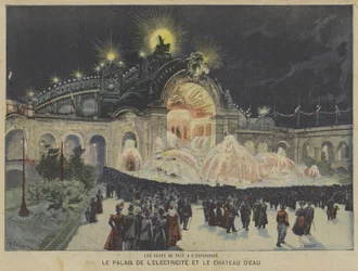 El Palacio de la Electricidad y el Castillo del Agua de noche, Exposición Universal 1900, París