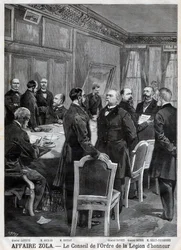 El consejo de la Orden Nacional de la Legión de Honor durante el caso Dreyfus, grabado de F. Meaulle según Garrey. «Le Petit Journal», 24 de abril