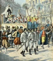 desfile por las calles de paris del cortejo mi - careme en 1897 (Grabado)