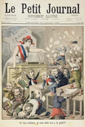 Página de título que representa un alboroto en la Cámara de Diputados, ilustración del suplemento ilustrado de Le Petit Journal, 10 de julio de 1898
